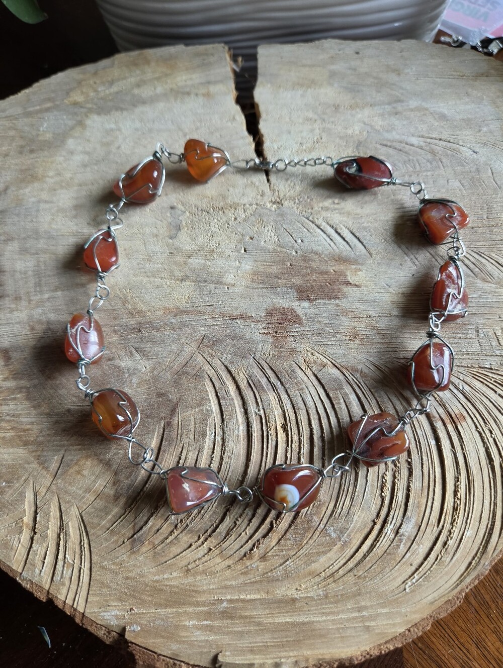 Vintage Handcrafted Wire Wrap Carnelian & Agate Stones Choker